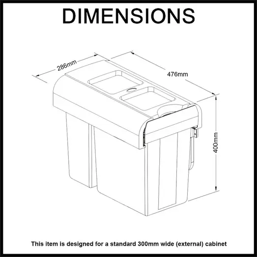 Elite 30L Twin Slide Out Concealed Waste Bin - Slim Profile ELITEPOB-300-2-1642-R