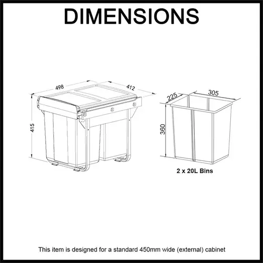 Elite Domestique Bottom Mounted 40L Twin Slide Out Concealed Waste Bin ELITEPOB-450-2-0218-D