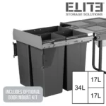 Elite Domestique Bottom Mounted 68L Triple Slide Out Concealed Waste Bin ELITEPOB-600-3-0499-D
