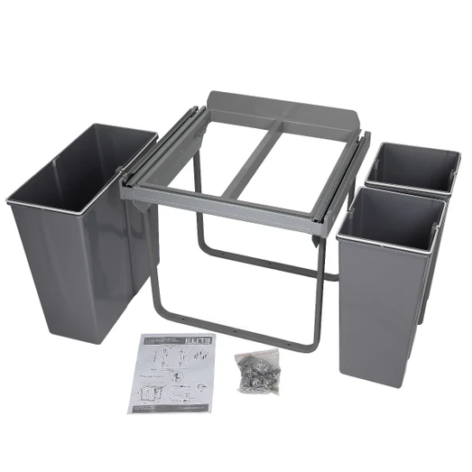 Elite Domestique Bottom Mounted 68L Triple Slide Out Concealed Waste Bin ELITEPOB-600-3-0499-D