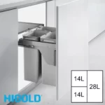 HIGOLD 56L Triple Slide Out Concealed Waste Bin for a 600mm Cabinet - Side Mounted - Includes Integrated Door Bracket HG-306082-2107