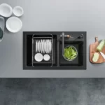 HiGold 800mm 1 & 1/2 Bowl Kitchen Sink - Granite Composite Black HG-935006-1497