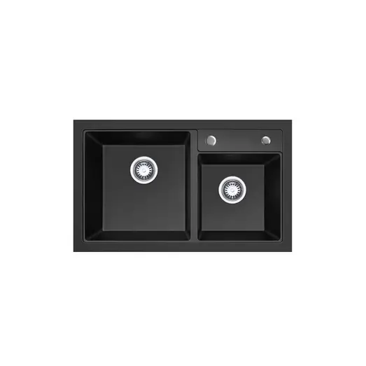 HiGold 800mm 1 & 1/2 Bowl Kitchen Sink - Granite Composite Black HG-935006-1497