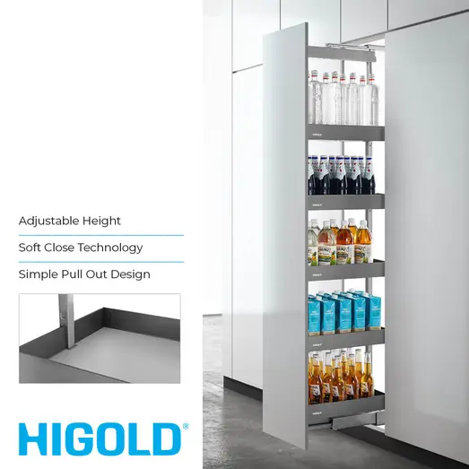 HIGOLD Shearer Pull Out Pantry Unit with Soft Close 300mm - Adjustable Height HGPOP-S-CFG