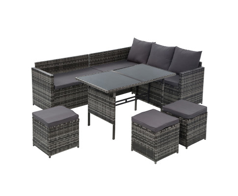 Gardeon Outdoor Furniture Dining Setting Sofa Set Lounge Wicker 9 Seater Mixed Grey ODF-SDBOSS-3OTM-GE
