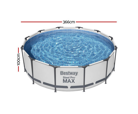 Bestway Swimming Pool 366x100cm Steel Frame Round Above Ground Pools w/ Filter Pump 9150L BW-POOL-366CM-56419