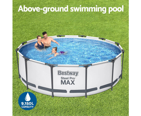 Bestway Swimming Pool 366x100cm Steel Frame Round Above Ground Pools w/ Filter Pump 9150L BW-POOL-366CM-56419
