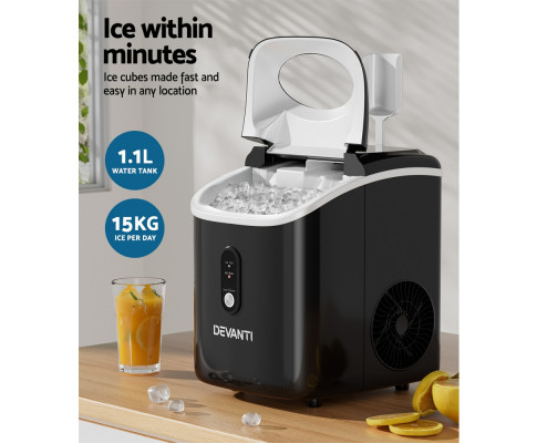 Devanti Portable Ice Maker Machine Nuggetc Ice Cube 15kg Bar Countertop IM-ZB15N-BK