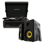 Crosley Voyager Bluetooth Portable Turntable - Black + Bundled Majority D40 Bluetooth Speakers - Black CR8017BMY-BK4
