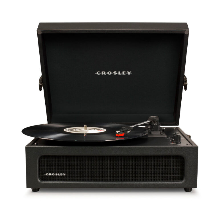 Crosley Voyager Bluetooth Portable Turntable - Black + Bundled Majority D40 Bluetooth Speakers - Black CR8017BMY-BK4