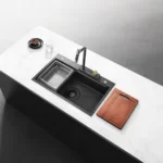 PINIZ 770mm Single Bowl Workstation Kitchen Sink Slide Lip Nano Coated Embossed Stainless Steel HG-952330-2469