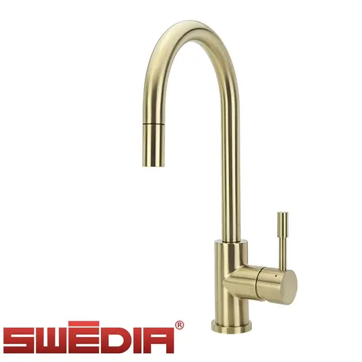 Klaas Stainless Steel Kitchen Mixer Tap Brushed Brass PVD Finish and Pull-Out SWEDISM0044-BS