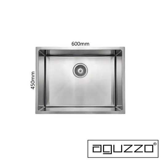 AGUZZO Stainless 600mm Single Bowl Steel Kitchen and Laundry Sink - Top/Under Mount AGZSSS-TWM10-0756