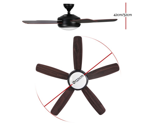 Devanti 52'' Ceiling Fan 5 Wooden Blades Fans LED Light Remote Control Timer CF-B-52-5B-0YY-DW