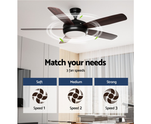 Devanti 52'' Ceiling Fan 5 Wooden Blades Fans LED Light Remote Control Timer CF-B-52-5B-0YY-DW