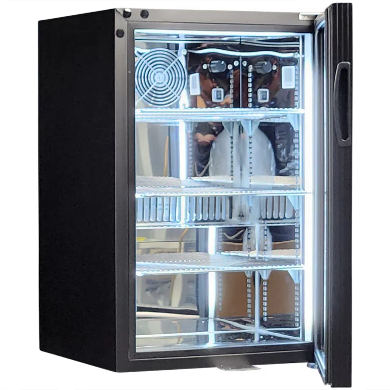 Classy Quiet 69Ltr Triple Glazed Bar Fridge With Blue And White LED SK68-B