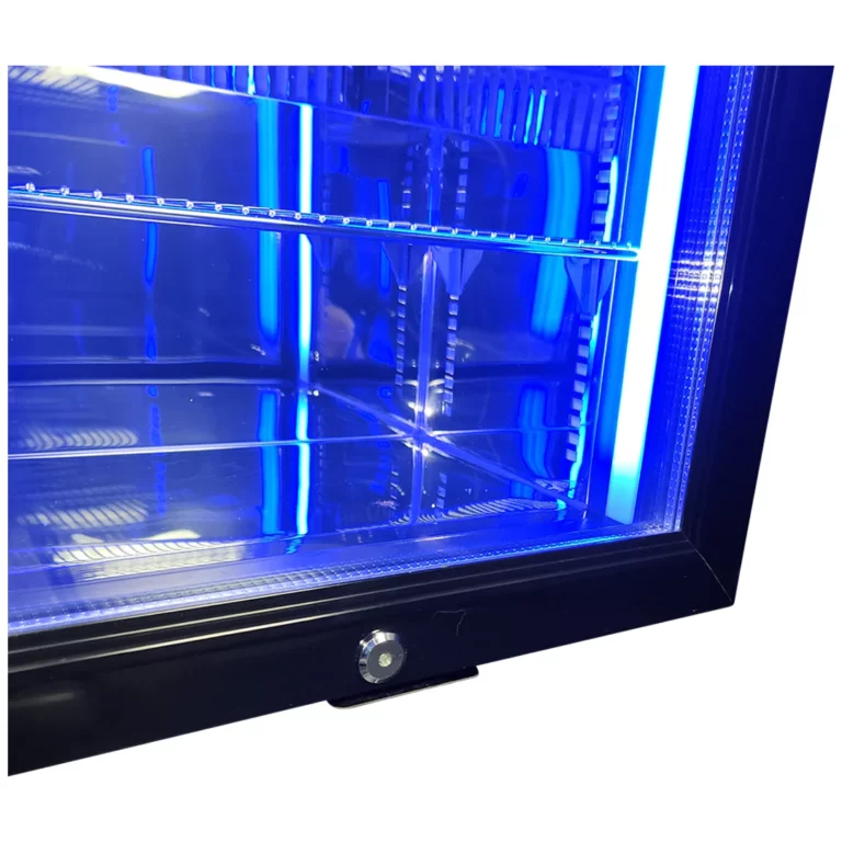 Classy Quiet 69Ltr Triple Glazed Bar Fridge With Blue And White LED SK68-B