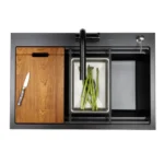 HiGold Single Bowl Workstation Kitchen Sink with Steps - Granite Composite - 840mm - Black HG-935023-B-2653