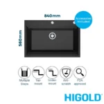 HiGold Single Bowl Workstation Kitchen Sink with Steps - Granite Composite - 840mm - Black HG-935023-B-2653