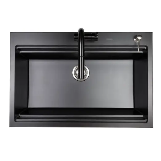 HiGold Single Bowl Workstation Kitchen Sink with Steps - Granite Composite - 840mm - Black HG-935023-B-2653