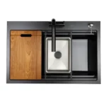 HiGold Single Bowl Workstation Kitchen Sink with Steps - Granite Composite - 840mm - Black HG-935023-B-2653