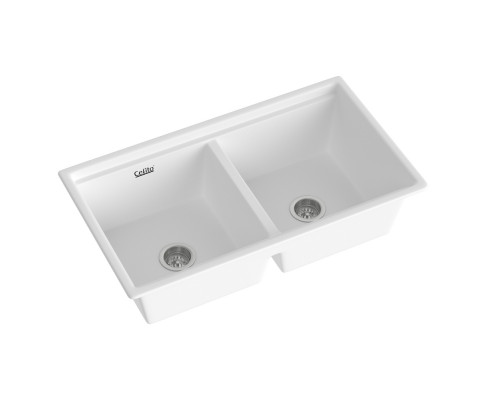 Cefito 79cmx46cm Kitchen Sink Stone Sink Granite Laundry Basin Double Bowl White SINK-STONE-B-7946D-WH