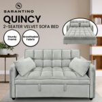 SARANTINO Tufted 2-Seater Velvet Sofa Bed - Light Grey sofa-7006-vel-lgy