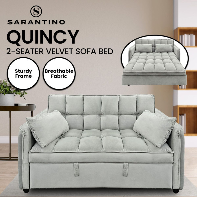SARANTINO Tufted 2-Seater Velvet Sofa Bed - Light Grey sofa-7006-vel-lgy