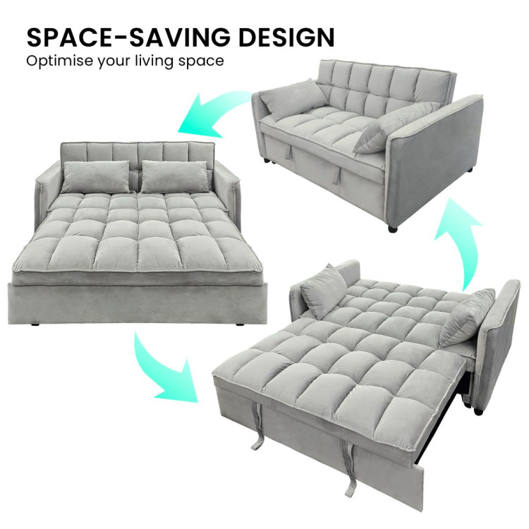 SARANTINO Tufted 2-Seater Velvet Sofa Bed - Light Grey sofa-7006-vel-lgy