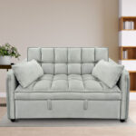 SARANTINO Tufted 2-Seater Velvet Sofa Bed - Light Grey sofa-7006-vel-lgy