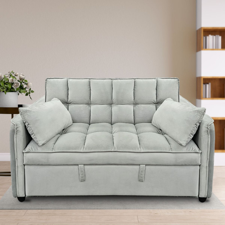 SARANTINO Tufted 2-Seater Velvet Sofa Bed - Light Grey sofa-7006-vel-lgy