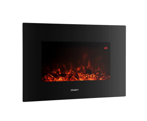 Devanti Electric Fireplace Fire Heater 2000W Black EFL-D-03B-2000-BK