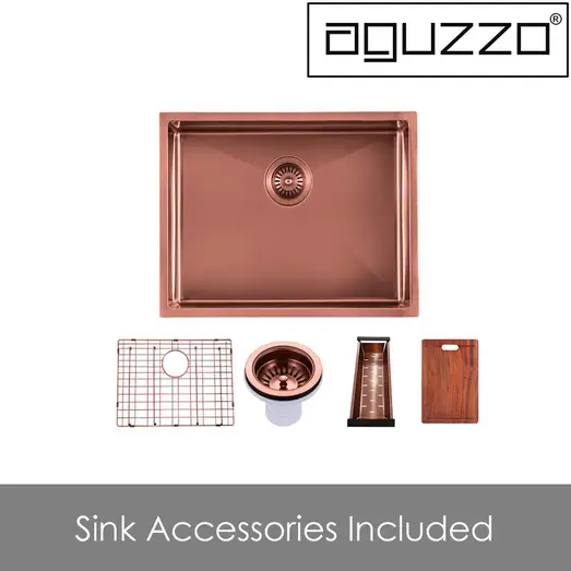 Aguzzo 600mm Stainless Steel Kitchen and Laundry Sink Rose Gold - Top/Under Mount AGZSSS-TWM10RG-0756