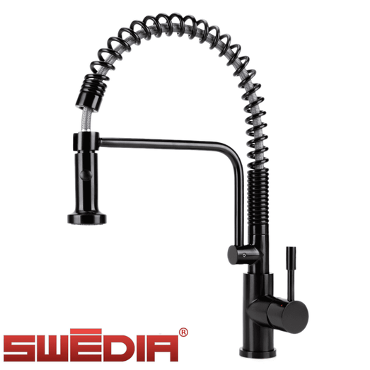 Swedia Stainless Steel Kitchen Mixer Tap - Pull Out with Dual Flow Satin Black SWEDISM0040-BL