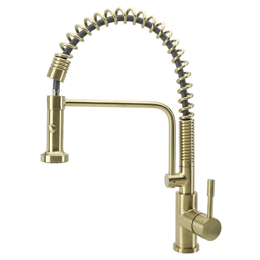 Swedia Stainless Steel Kitchen Mixer Tap - Pull Out with Dual Flow Brushed Brass SWEDISM0040-BS