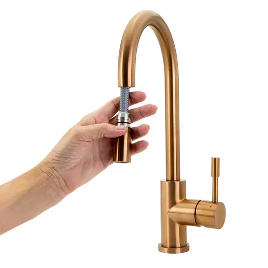 SWEDIA Klaas Stainless Steel Kitchen Mixer Tap with Pull-Out - Brushed Copper PVD Finish SWEDISM0044-RG