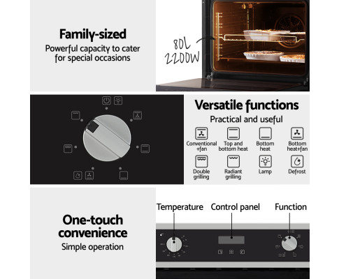 Devanti Electric Built in Wall Oven 80L Convection Grill Stainless Steel BIO-C-8F-BKSS