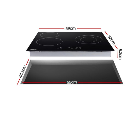 Devanti Electric Ceramic Cooktop 60cm Kitchen Cooker 4 Burner Hob Touch Control 5200W CCT-B-3E-4Z-TOUCH-BK