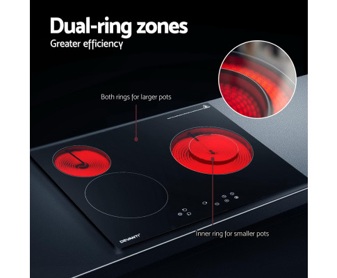 Devanti Electric Ceramic Cooktop 60cm Kitchen Cooker 4 Burner Hob Touch Control 5200W CCT-B-3E-4Z-TOUCH-BK