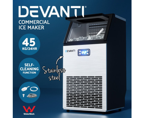 Devanti Commercial Ice Maker Machine 45kg Ice Cube Tray Bar Stainless Steel IM-ZB45A-COM