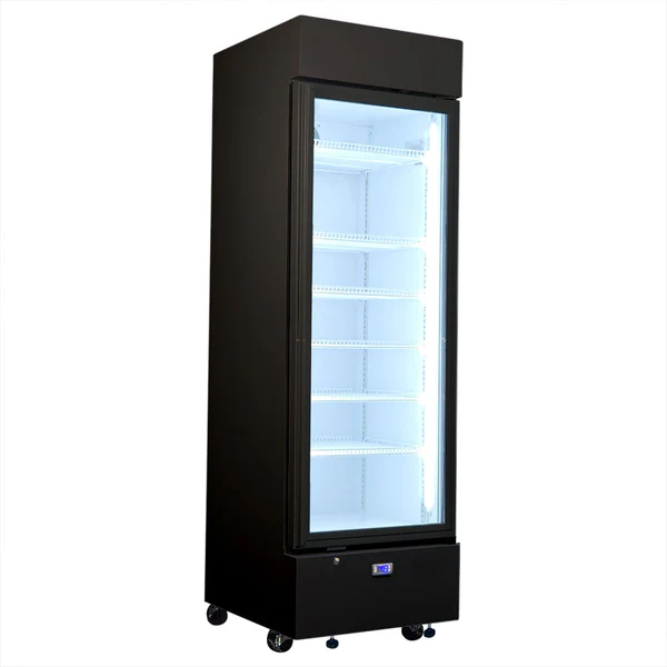 Schmick Upright Quiet Running Black Glass Door Bar Fridge HUS-SC372B