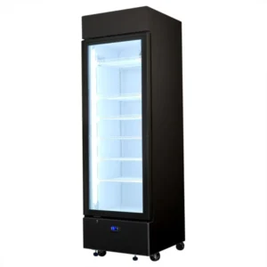 Schmick Upright Quiet Running Black Glass Door Bar Fridge Left Hinged HUS-SC372LB