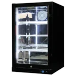 Schmick Quiet Running Front Venting Under Bench Black Glass Door Bar Fridge Heated Glass SK126L-B-HD