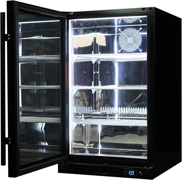 Schmick Quiet Running Front Venting Under Bench Black Glass Door Bar Fridge Heated Glass SK126L-B-HD