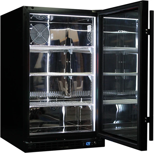 Schmick Quiet Running Front Venting Under Bench Black Glass Door Bar Fridge Heated Glass SK126R-B-HD