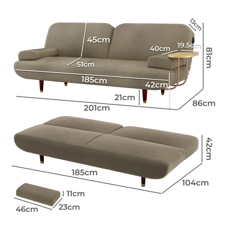 LEVEDE Convertible Sofa bed with USB Charger and Side Table SOFABED1008-KH