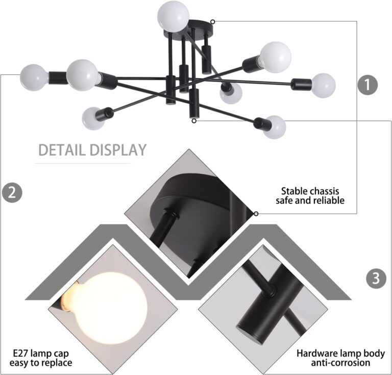 Modern Semi Flush Chandelier 8 Light Black V178-37587
