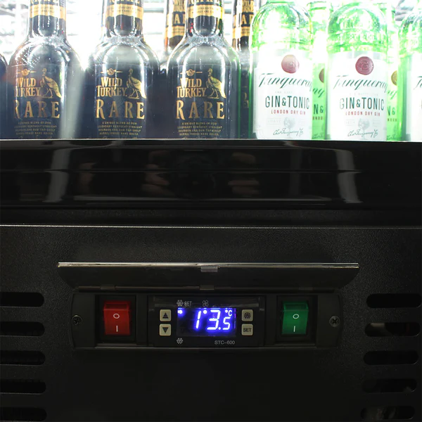 Rhino Black Commercial Upright Triple Glass Door Bar Fridge Ultra Energy Efficient Left Hinged SGT1L-BS