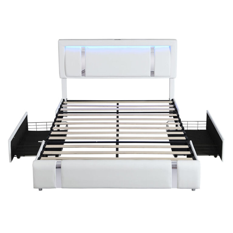 Levede Queen Bed Frame with Adjustable Headboard White BF1069-Q