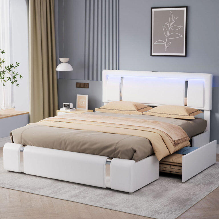 Levede Queen Bed Frame with Adjustable Headboard White BF1069-Q